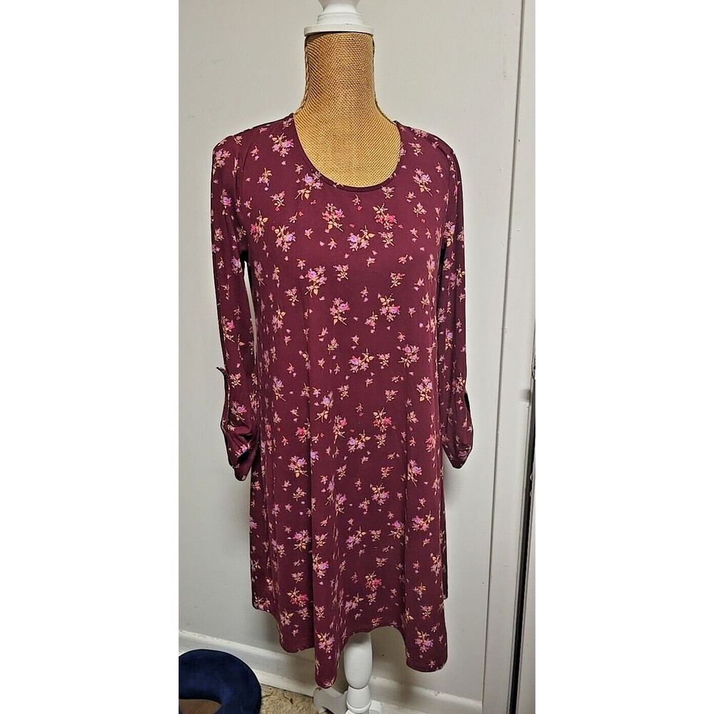 love, fire Women's SMALL PETITE Burgundy Floral Long Sleeve Dress